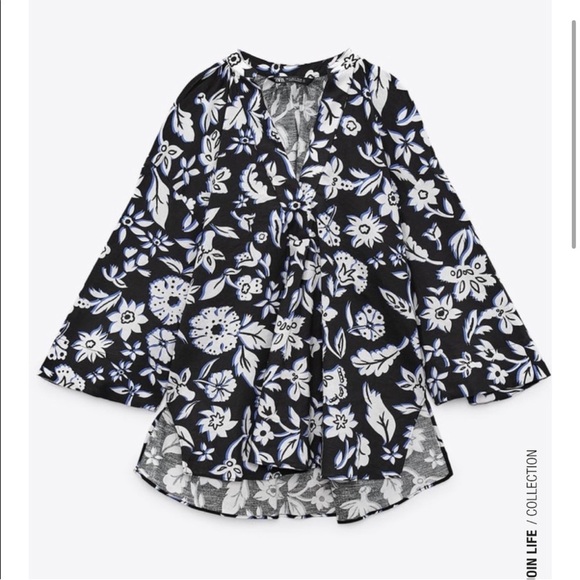 Zara Tops - “Zara Monochrome Floral Shirt - Black & White
